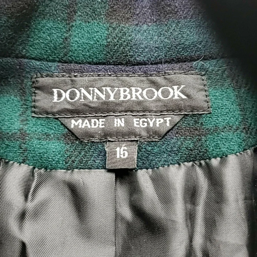 Vintage Donnybrook Blazer Jacket Womens 16 Green Plaid 100% Wool Lined Career